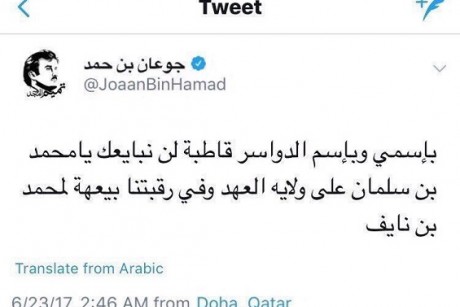 تغريد شقيق أمير قطر تكشف مخطط الفتنة