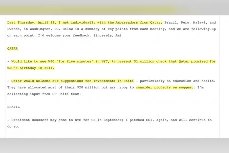 Qatar paid $1 million as a birthday gift to Clinton