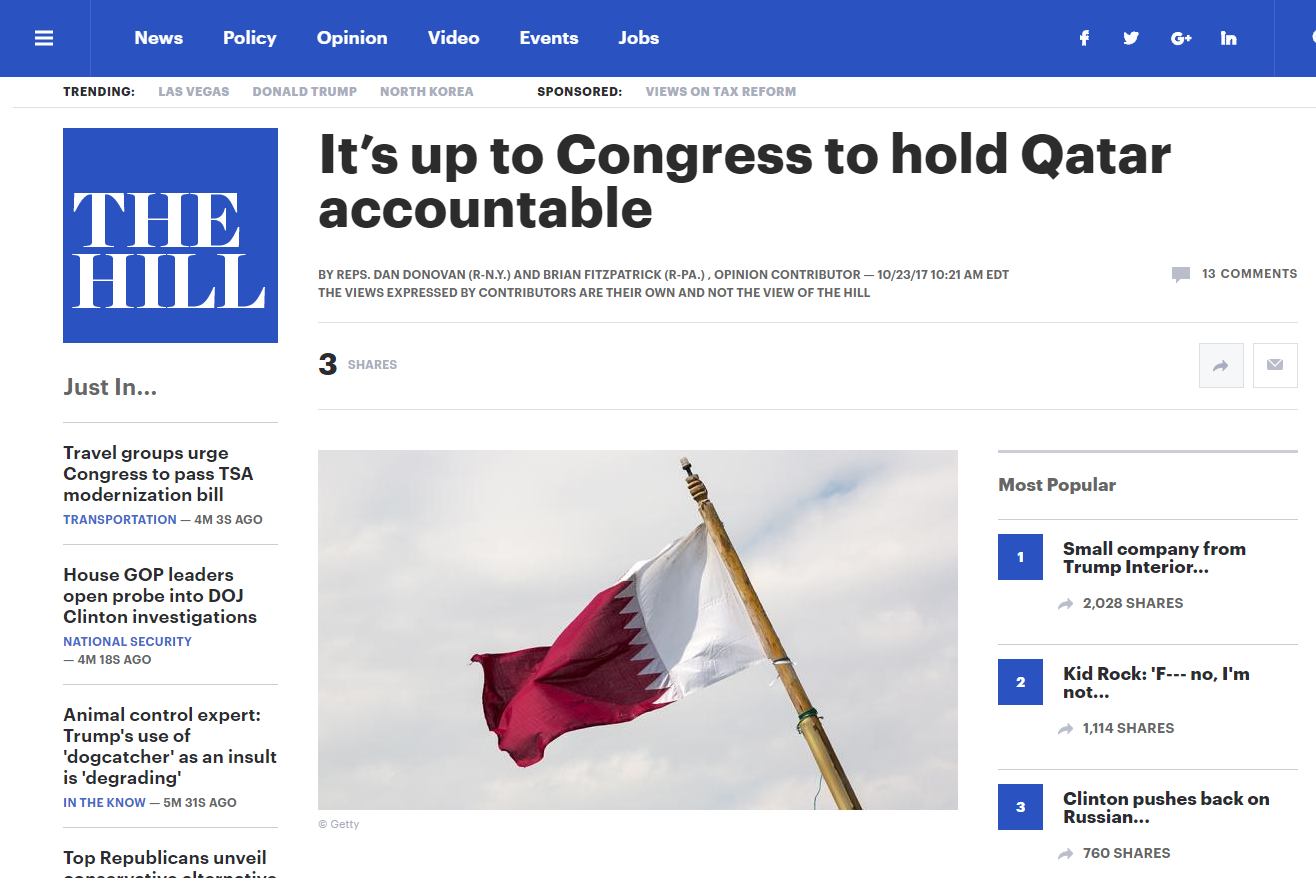 لا يمكننا أن نعتمد على كلمات قطر عندما يتعلق الأمر بتمويل الجماعات الإرهابية
