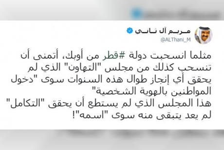 على غرار شقيقها.. مريم بنت حمد تتطاول على مجلس التعاون